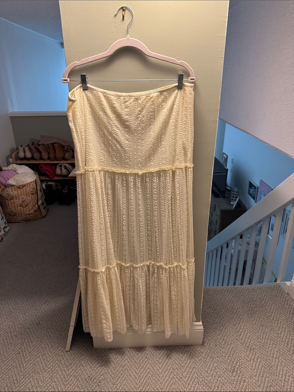Urban Outfitters Cream Tiered Eyelet Maxi Skirt